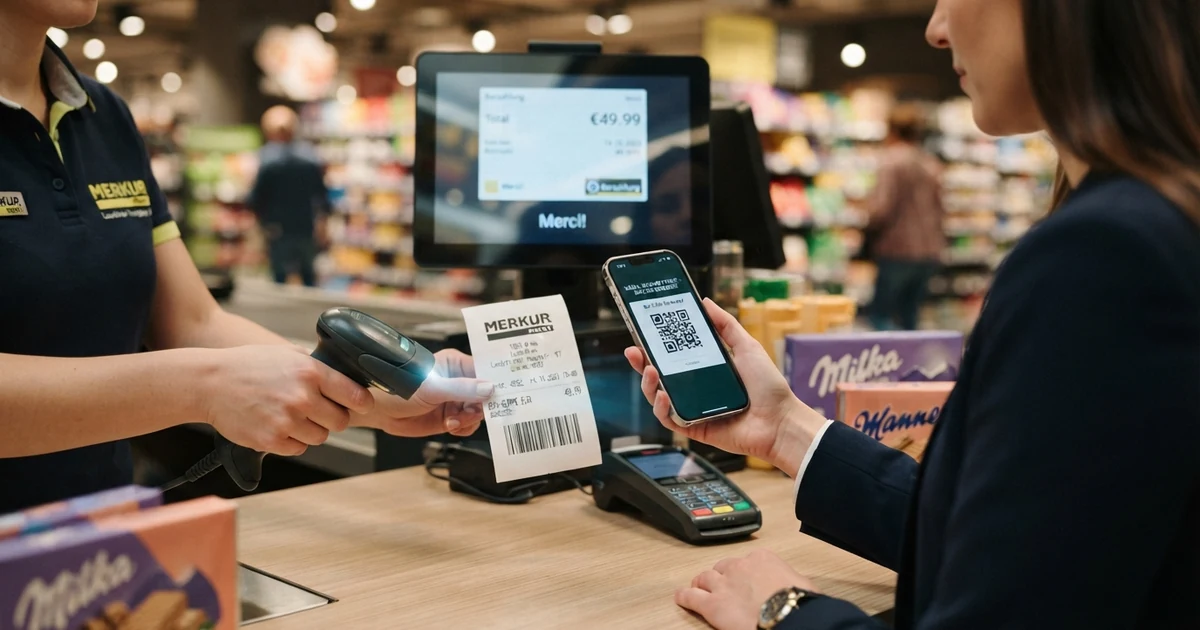 Ein generierter Barcode-Beleg mit dem CashToCode-Logo, wie er an der Supermarktkasse gescannt wird