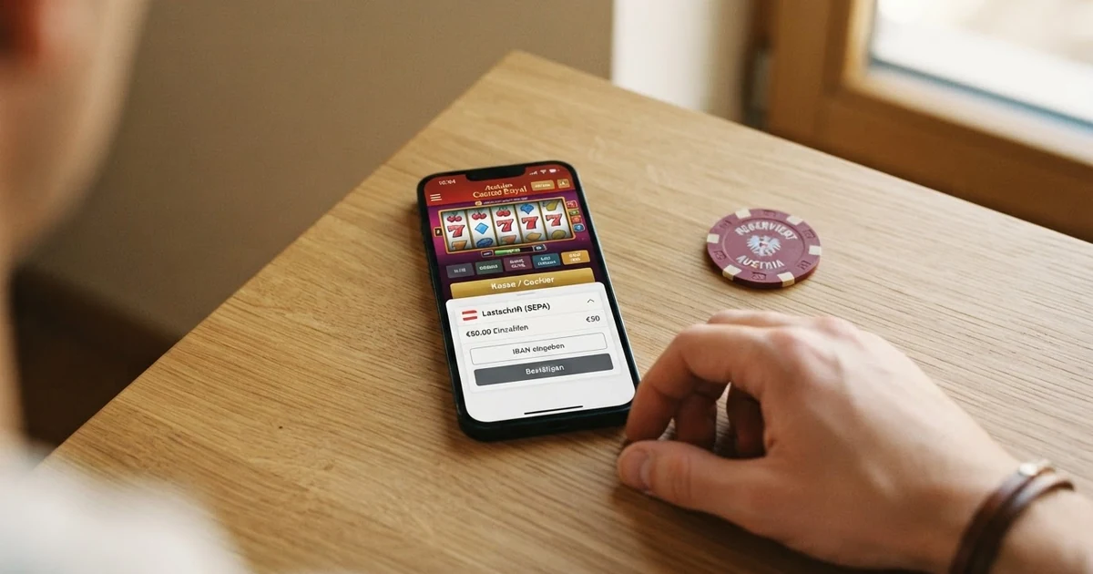 Eine Nahaufnahme einer Computer-Tastatur mit einer Bankkarte daneben, auf dem Bildschirm ist das Interface eines Online-Casinos zu sehen