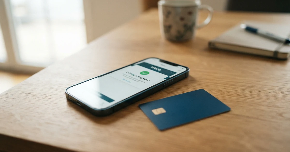 Ein Smartphone zeigt die Wero-Banking-App mit einer geöffneten Zahlungsbestätigung; daneben liegt eine österreichische Bankkarte.
