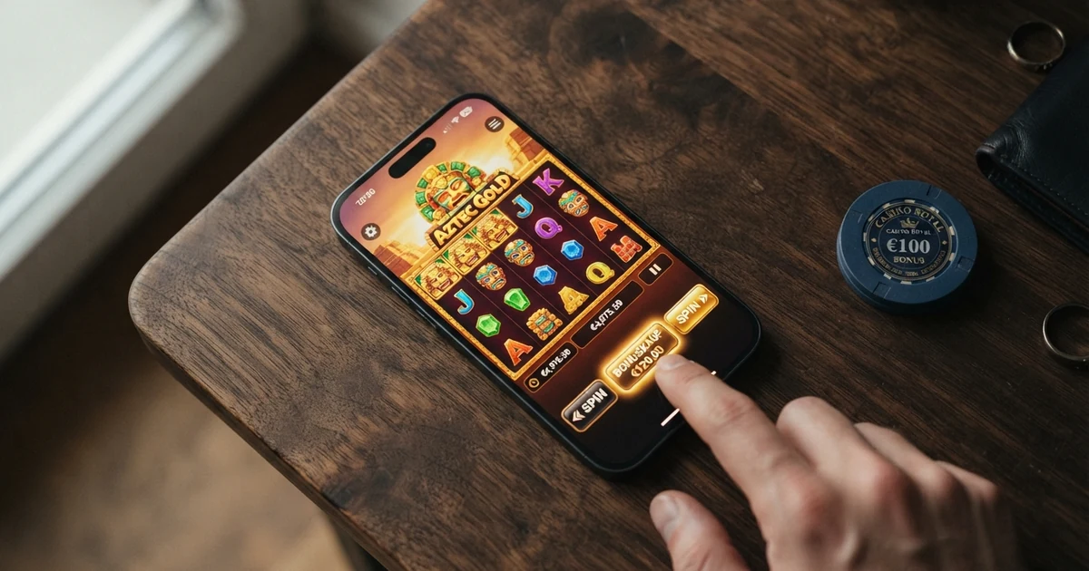 Ein Screenshot eines Online-Slots mit hervorgehobener Bonuskauf-Schaltfläche, die den Preis des Feature-Kaufs in Euro anzeigt — daneben die reguläre Spin-Taste zum Größenvergleich