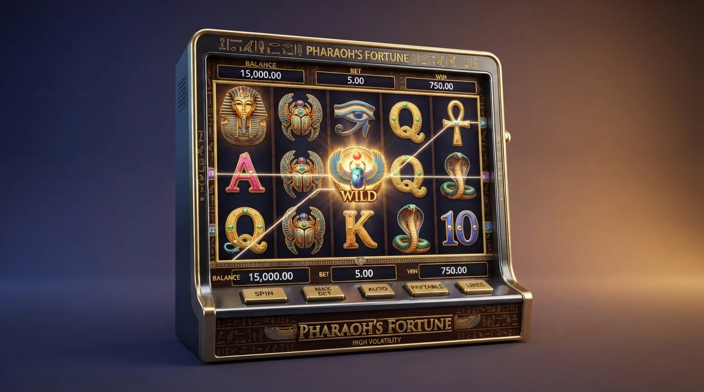 Spielbildschirm des Slots Book of Dead mit fünf Walzen, ägyptischen Symbolen und dem markanten goldenen Buch-Wild-Symbol