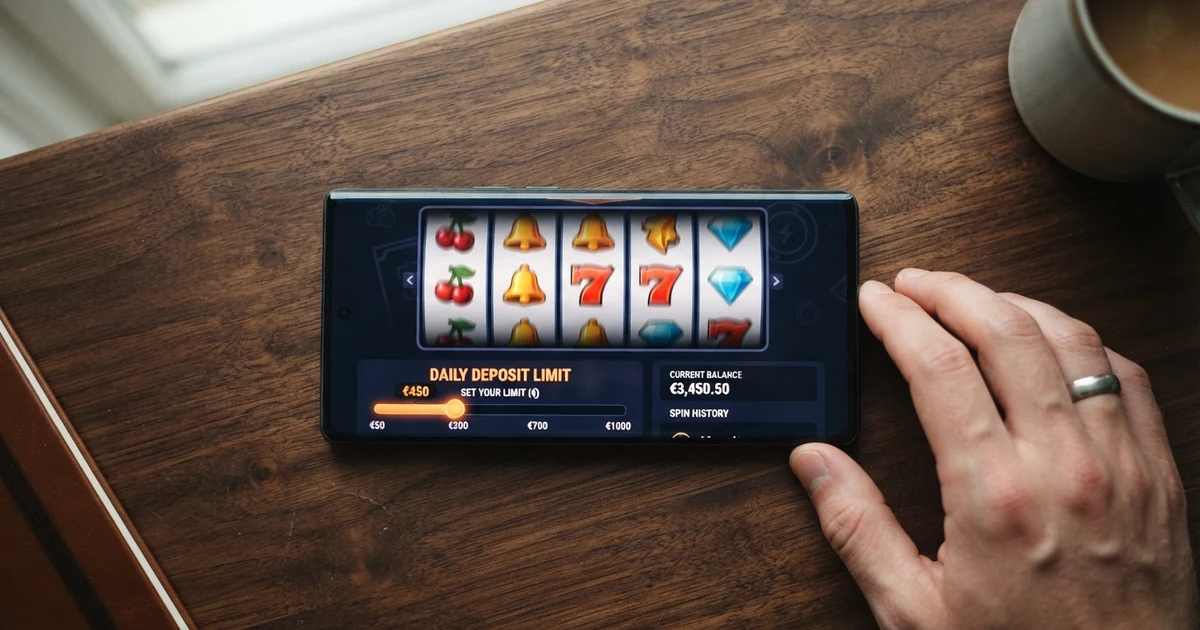 Ein Casino-Interface mit geöffnetem Dialogfenster für Einzahlungslimits, das einen Schieberegler und Betragsfelder in Euro zeigt