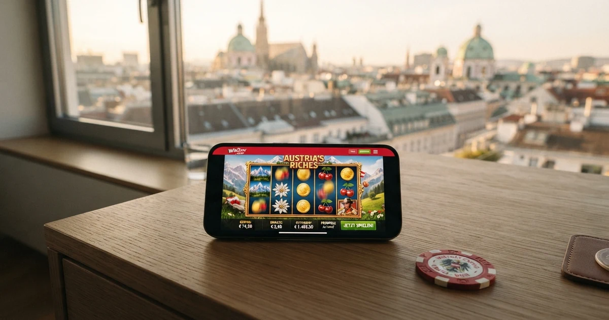 Österreichische Online-Casino-Landingpage mit Bonus-Werbung und Spielauswahl, Bildschirmfoto oder Mockup einer neuen Casino-Startseite in deutscher Sprache