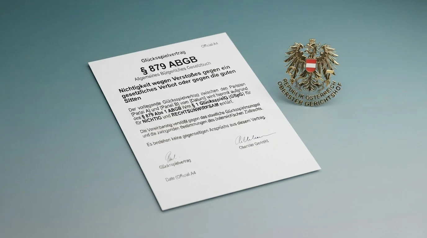 Paragraph 879 ABGB mit farblicher Markierung in einem Gesetzeskommentar, daneben das Hoheitszeichen des Obersten Gerichtshofs