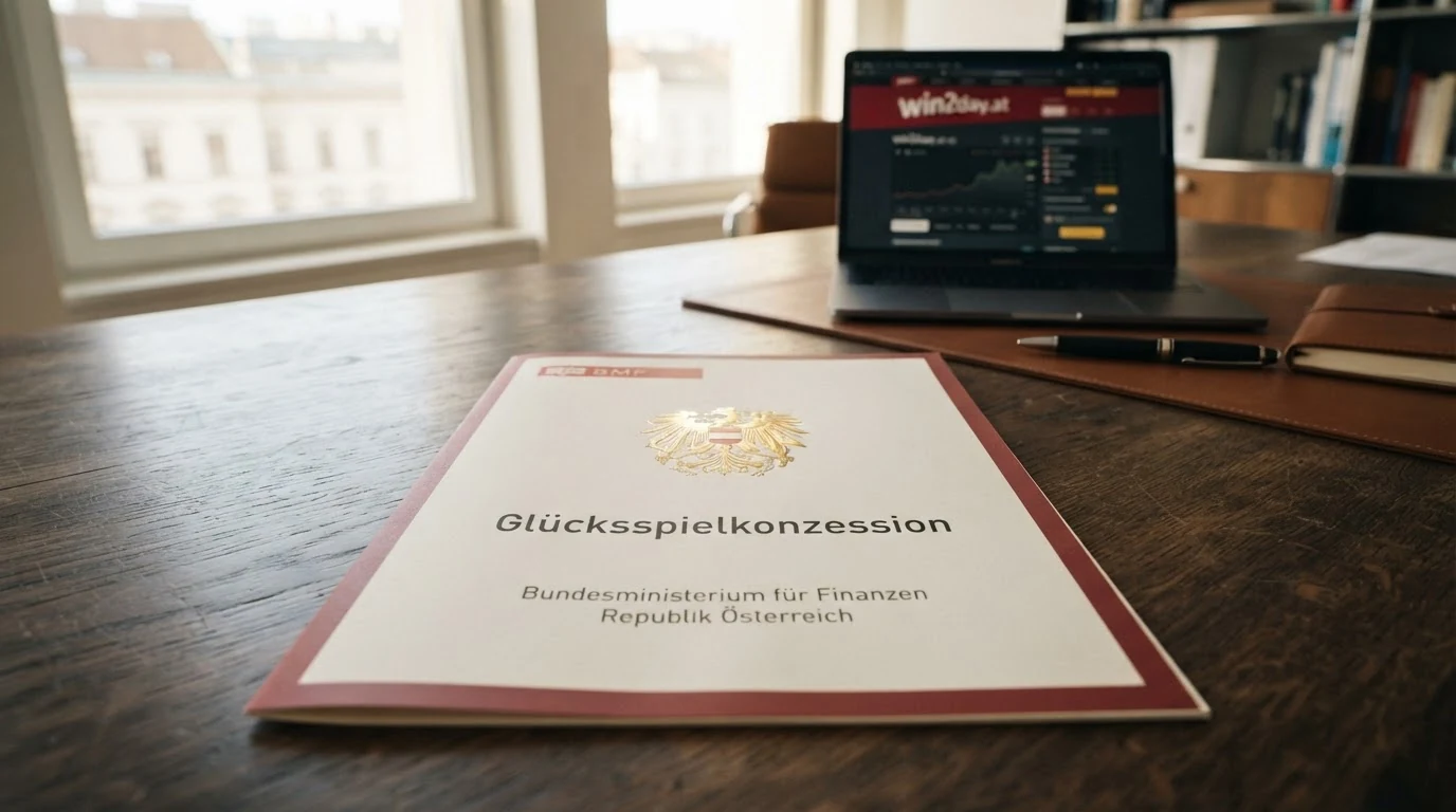 Offiziell wirkendes Dokument mit österreichischem Bundesadler als Symbol der Glücksspielkonzession des BMF