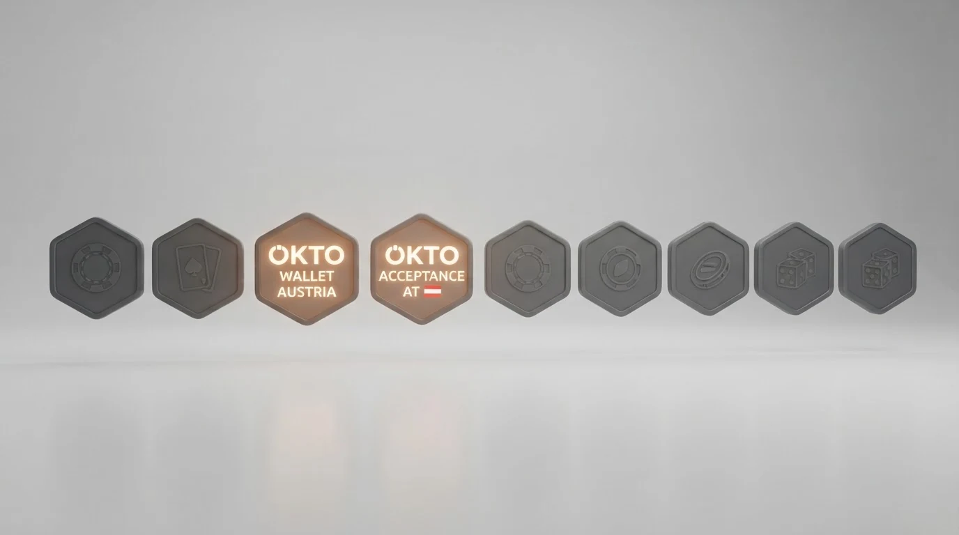 Logo-Reihe der zehn geprüften Casino-Marken mit farblicher Markierung der Okto-Akzeptanz