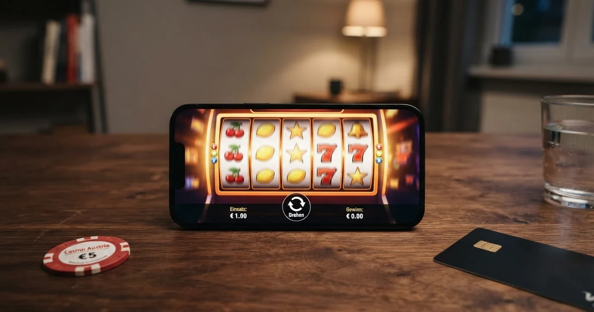 Bildschirm eines Online-Casinos mit hervorgehobener Einzahlungsanzeige von 10 Euro und sichtbarem Slot-Spielfeld im Hintergrund
