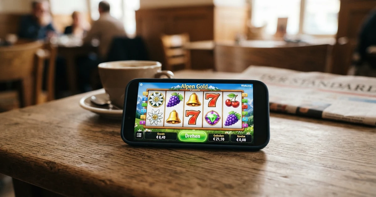 Ein Online-Slot mit sichtbarem Einsatz-Feld, eingestellt auf einen niedrigen Cent-Betrag, auf einem Bildschirm mit der Oberfläche eines für Österreich lizenzierten Casinos