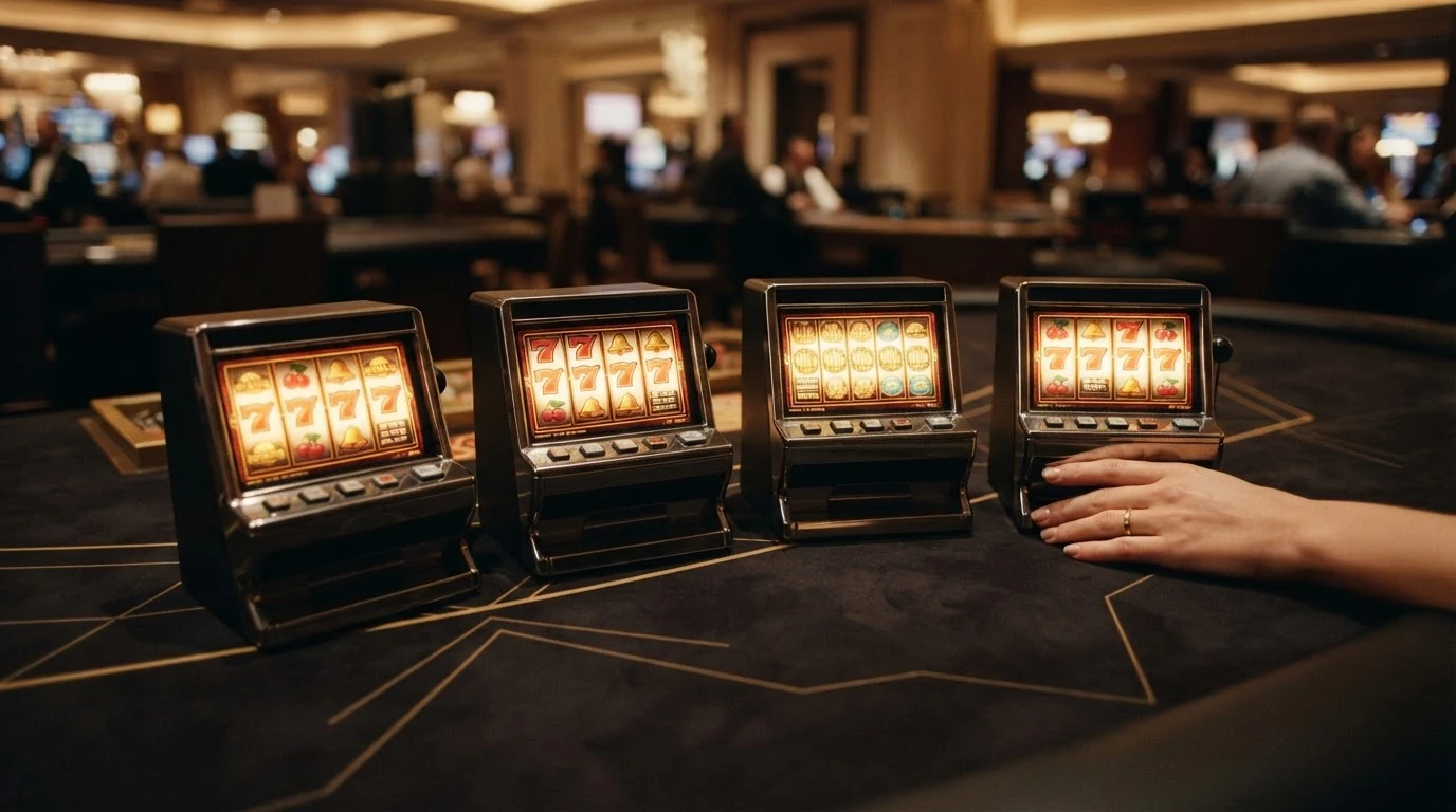 Vier Spielautomaten — Book of Ra, Gates of Olympus, Sweet Bonanza und Starburst — mit ihren RTP-Werten und Volatilitätsangaben als grafische Übersicht