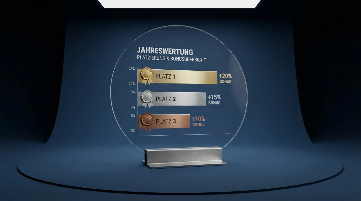 Eine Übersichtstabelle mit Casino-Logos, Bonus-Prozentsätzen und Umsatzbedingungen nebeneinander